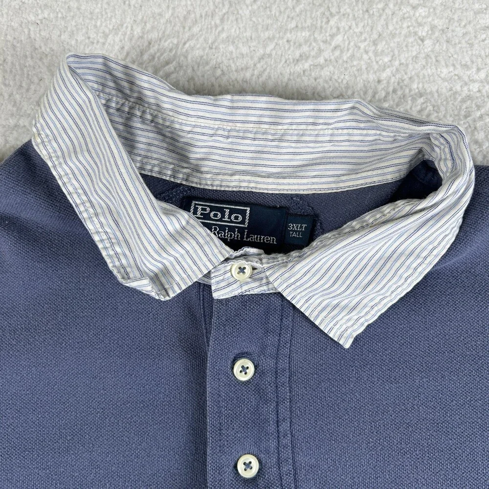 Polo Ralph Lauren Polo Shirt Mens 3XLT Blue Striped Collar Pocket Pony Logo